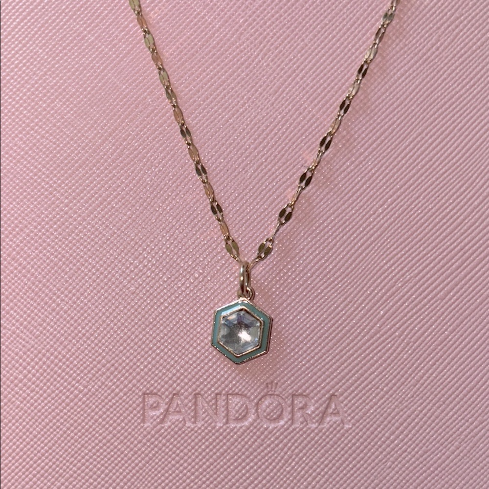 Gold Necklace with Hexagonal Blue Charm